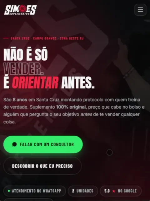 Site da Simões Suplementos no celular