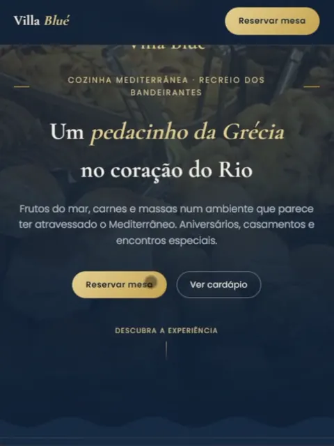 Site do restaurante Villa Blue no celular
